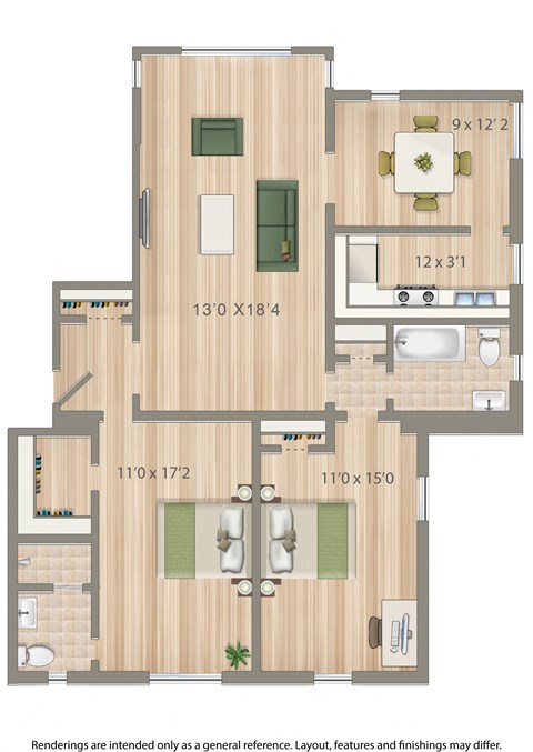 2800 woodley 2 bedroom apartment rendering in washington dc